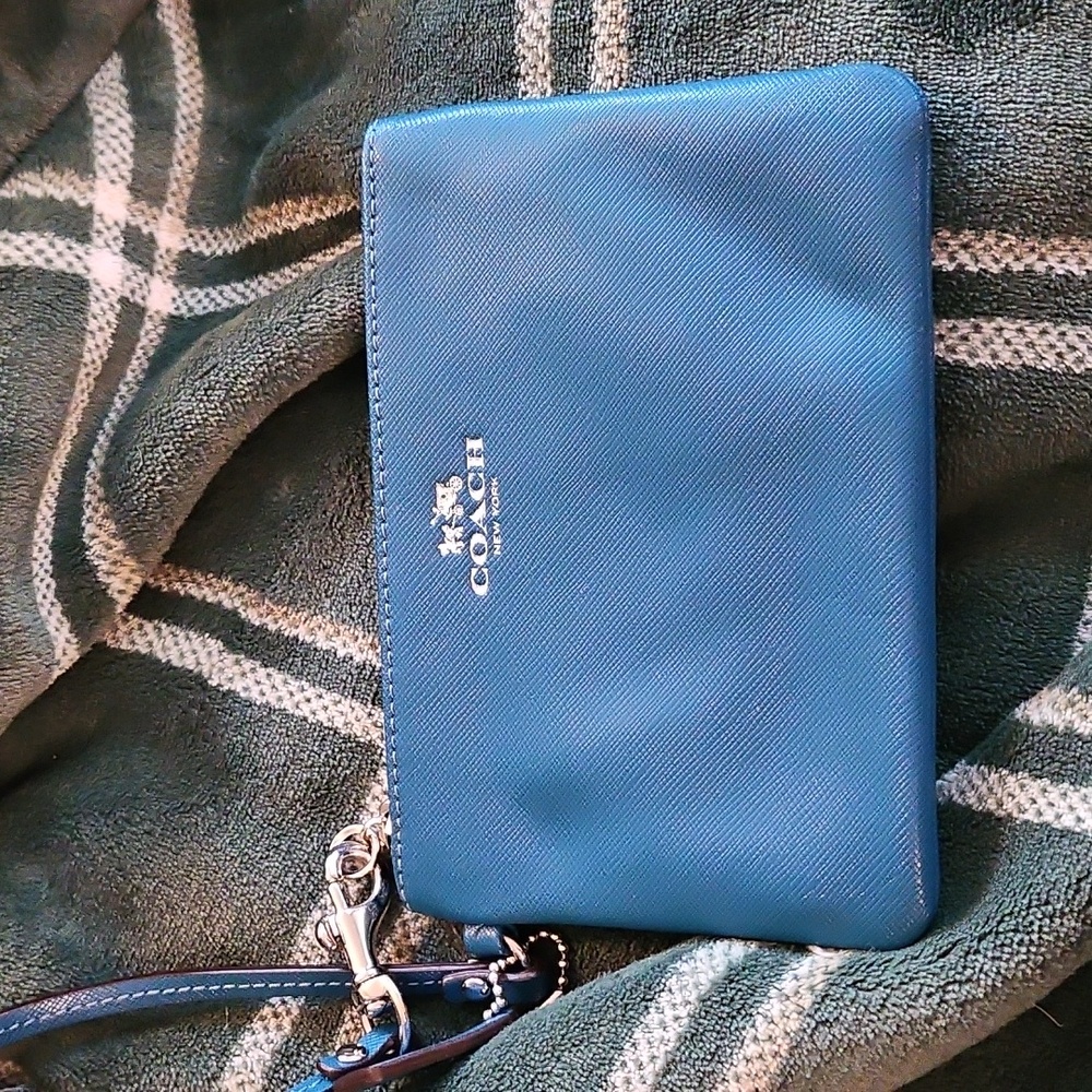 Coach Teal Leather Wristlet